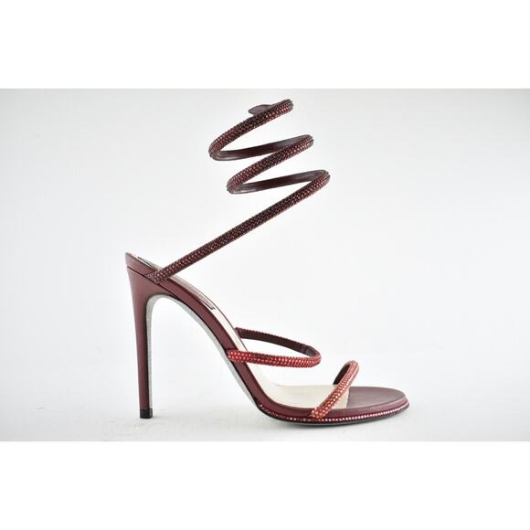 Rene Caovilla Cleo Bordeaux Red Strass Strappy Ankle Wrap Sandal Heel Pump 36.5 - Picture 3 of 12